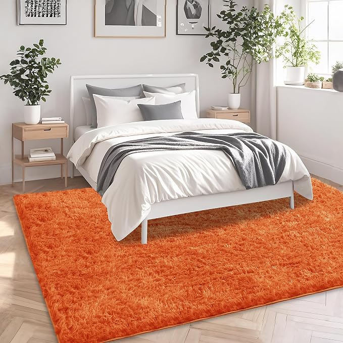 Orange Shag Area Rug for Bedroom, 4x6 Fluffy Shaggy Rugs for Living Room Nursery - Image 4