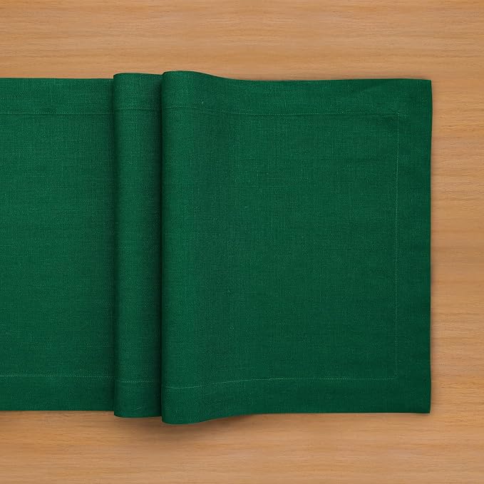 Solino Home 100% Pure Linen Table Runner Christmas Green, Fete 14 x 36 in | - Image 4