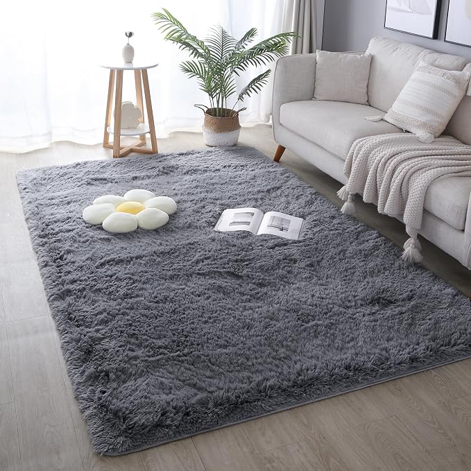 KICHOWUA Area Rug 5x7 Grey Fluffy Shag - Image 7