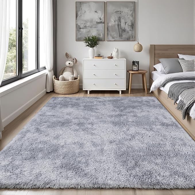 Area Rug for Living Room Bedroom: 5x7 Light Grey Soft Fluffy Shag Upgrade - Image 2