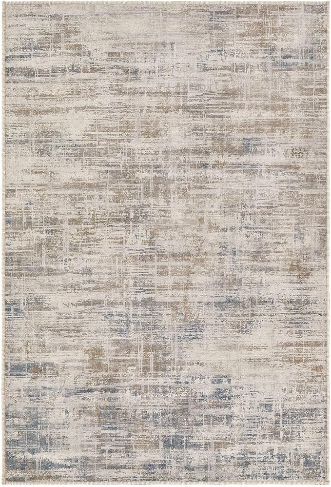 2x3 Entryway Area Rugs: Washable Neutral Abstract Small Rug Door Mat Non-Slip Soft Low Pile Indoor Carpe for Entrance Kitchen Front Door Bathroom Entry Kids Room - Brown