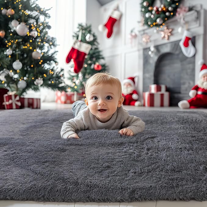 2x3 Grey Fluffy Shag Rug for Bedroom Soft Plush Fuzzy Washable Non Slip Carpet - Image 2
