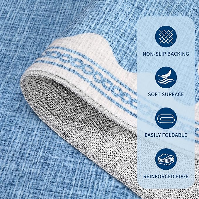 GarveeHome 2x6 Runner Rug for Hallway Washable Kitchen Rugs Non Slip Solid Blue - Image 6