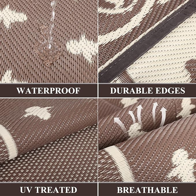 Pauwer Waterproof Outdoor Rug 8x10, Reversible Plastic Straw Patio Camping Rug - Image 3