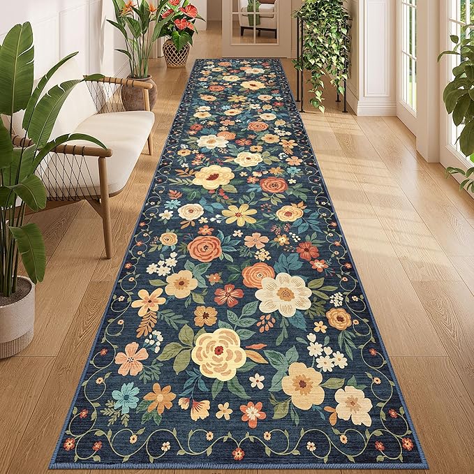 DUKINO 3x12 Washable Runner Rug, Non Slip Soft Floral Hallway Runner Rug by DUKINO
