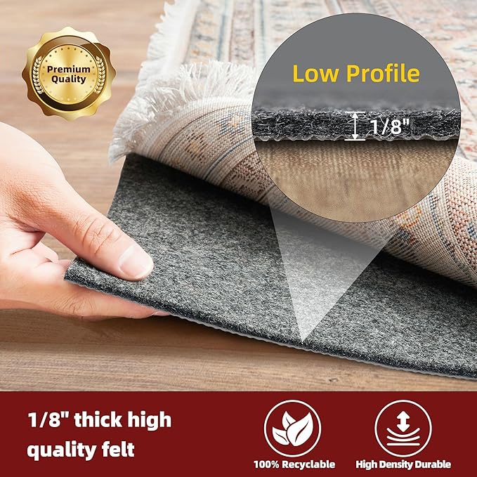 BAGAIL Felt and Natural Rubber Backing Rug Pads 1/8” Thick, 2 x 6 Ft Non Slip - Image 3