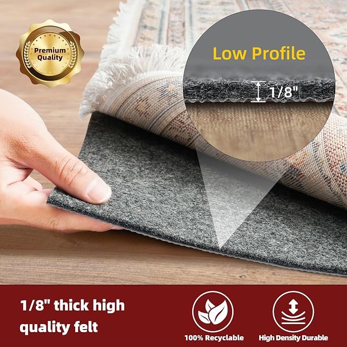 BAGAIL Felt and Natural Rubber Backing Rug Pads 1/8” Thick, 2 x 3 Ft Non Slip - Image 3