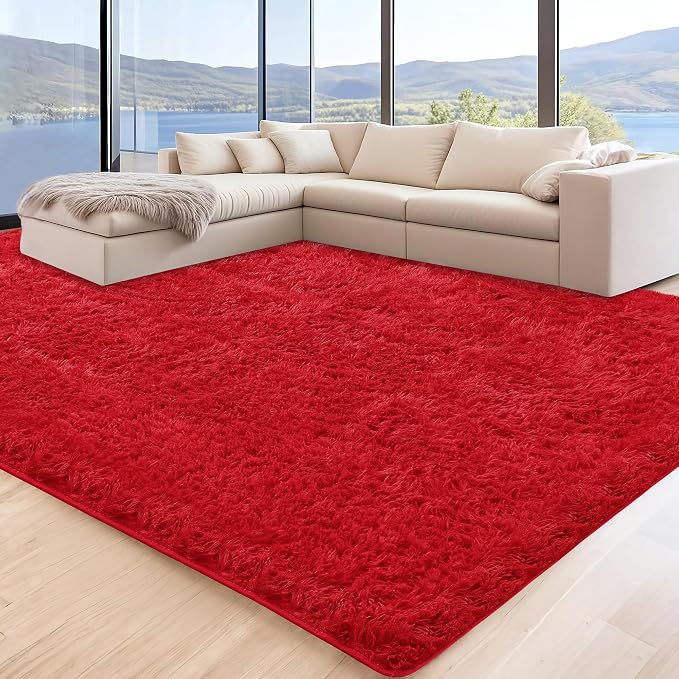 5x7 Red Area Rugs for Living Room, Fluffy Shag Rug for Bedroom Nursery by Unknown
