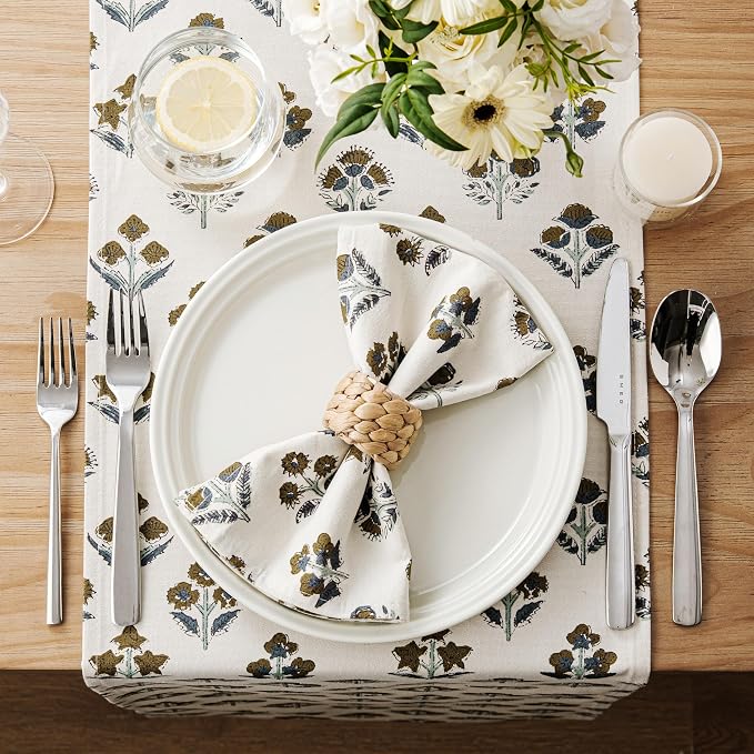 Block Print Floral Decorative Table Runners, 13x36 Inch Brown | 100% Organic - Image 3