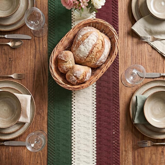 Artoid Mode Green Beige Red Farmhouse Rustic Table Runner 12x48 Inch | Holiday - Image 2