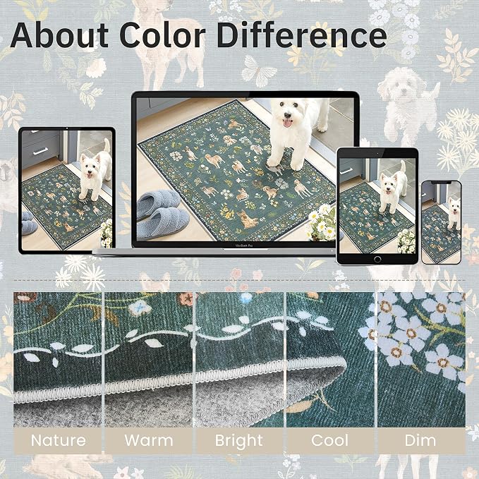 Soalmost Dog 9x12 Area Rugs for Living Room, Machine Washable Animal Floral - Image 8