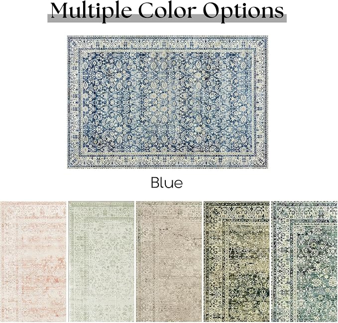 BILEEHOME Vintage Blue Kitchen Rugs 2x3 Dark Blue Distressed Low Pile Area Rug - Image 6