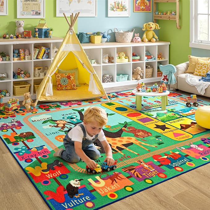 Maxsoft Kids Rug for Playroom, Educational 6x9 Play Mat for Classroom, Washable - Image 5