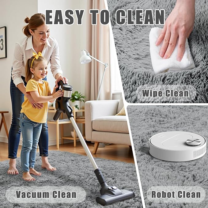 8x10 Area Rug for Living Room:Ultra Soft Fluffy Shag Light Grey Rugs, Large - Image 7