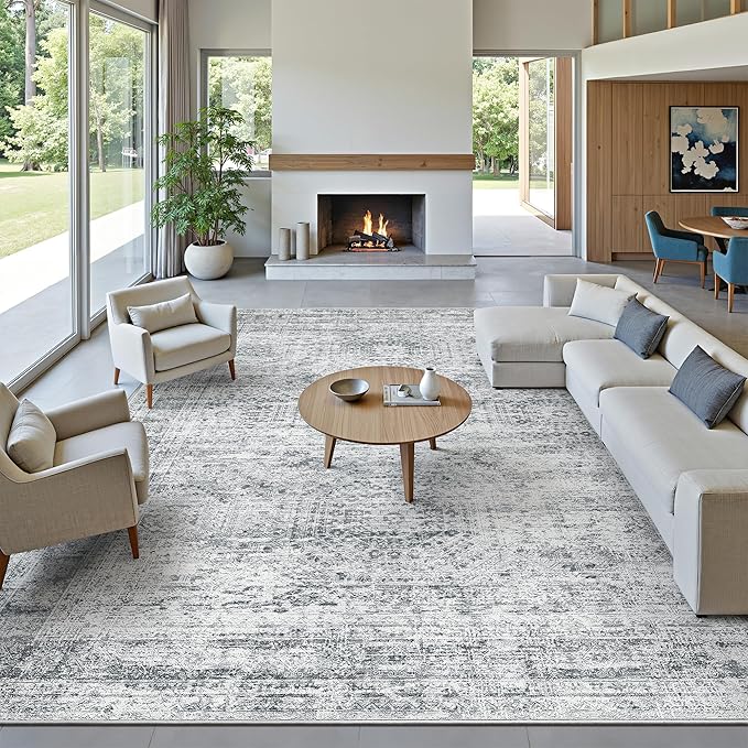 Soalmost 12x15 Washable Area Rug Gray Neutral Abstract Living Room Large Carpet - Image 2