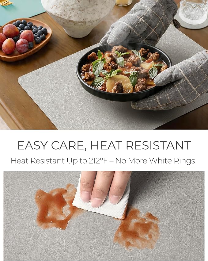 Leetaltree Reversible Faux Leather Placemats and Coasters Set of 4, 12x17 Inch - Image 3