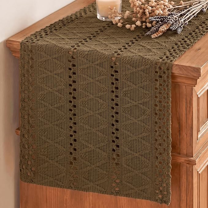 Artoid Mode Coffee Woven Farmhouse Hollow Table Runner 12x108 Inch | Holiday by ArtoidMode