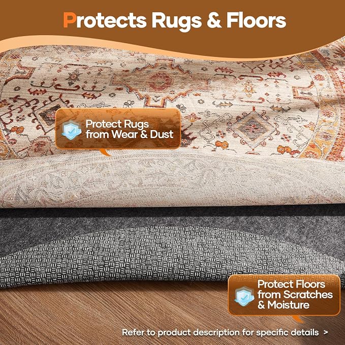 Veken 6 Ft Round Non Slip Cushioned Rug Pad Gripper, Felt and Silicone Backing - Image 5