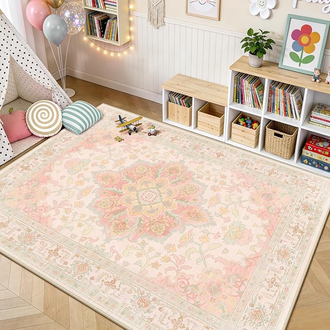 CAPALOCA Machine Washable Rugs Nursery Rug 5x7 Cute Girl Non Slip Low Pile - Image 3