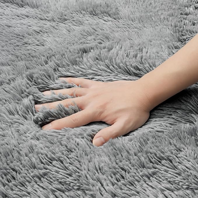 8x10 Area Rug for Living Room:Ultra Soft Fluffy Shag Light Grey Rugs, Large - Image 8