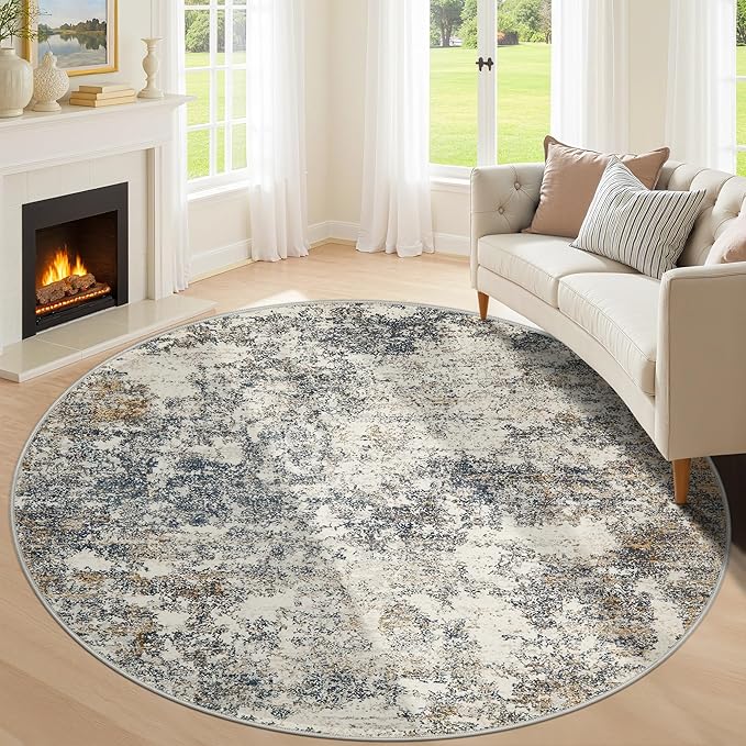 8ft Washable Round Rug by KiginaraArt