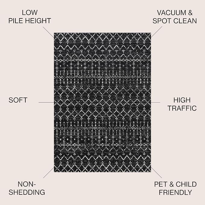 JONATHAN Y Boho Vintage Diamond Black/Ivory Square Area Rug 3X3 ft, Moroccan - Image 2