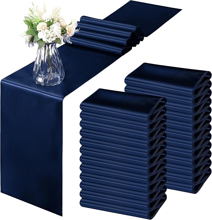 Horbaunal 12 Pack Navy Blue Satin Table Runner 12 x 108 Inch | Smooth Table by Horbaunal