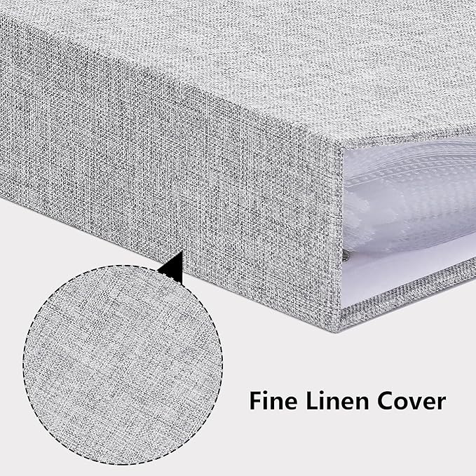 Vienrose Linen 3-Ring Photo Album Holds 250 Photos, 200 4x6 Photos and 50 6x8 Pictures, Picture Album with Multiple Size Pockets, Memory Book for Family Wedding Anniversary Baby, Grey