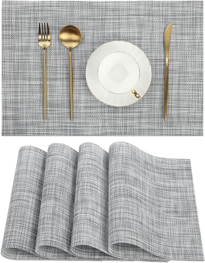 SHACOS Woven Vinyl Placemats Set of 4 Wipe Clean Reversible Table Mats Heat by SHACOS
