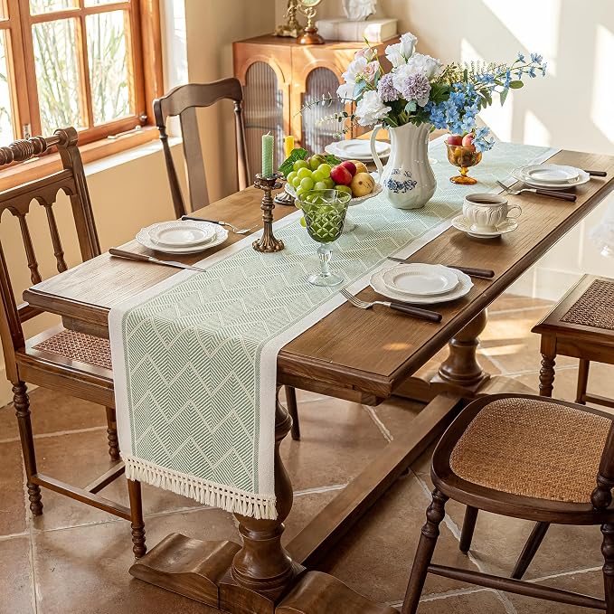 14x72 Geometric Table Runner Waterproof Boho Dresser Scarf Tassels | Tired of a - Image 2