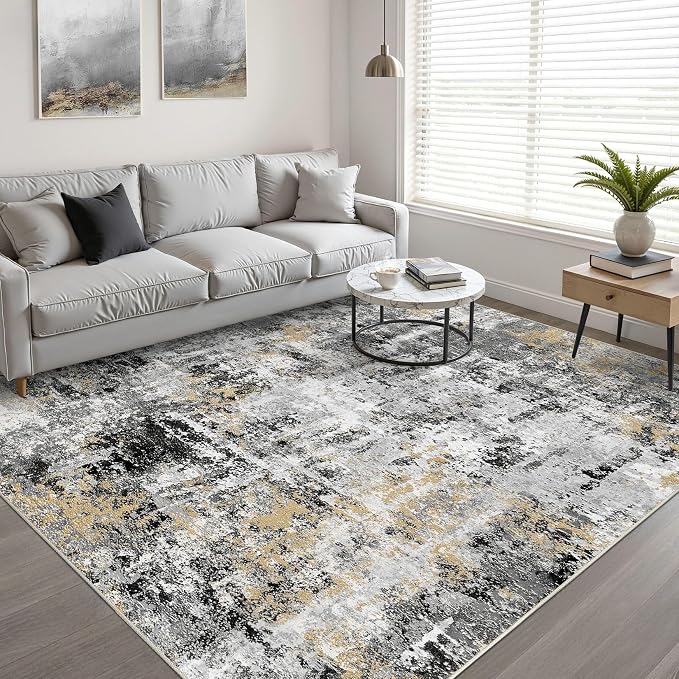5x7 Area Rugs Living Room: Washable Large Abstract Neutral Modern Soft Rug - Image 5