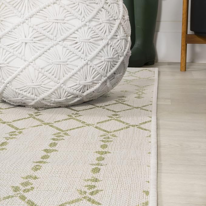 JONATHAN Y Moroccan Geometric Indoor Outdoor Square Area Rug 5X5 Cream/Green - Image 4
