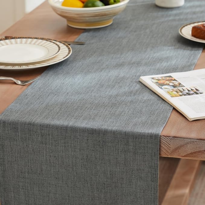 Rustic Cotton Linen Table Runner, 13x36 Inches Dark Grey | Farmhouse Style - Image 3