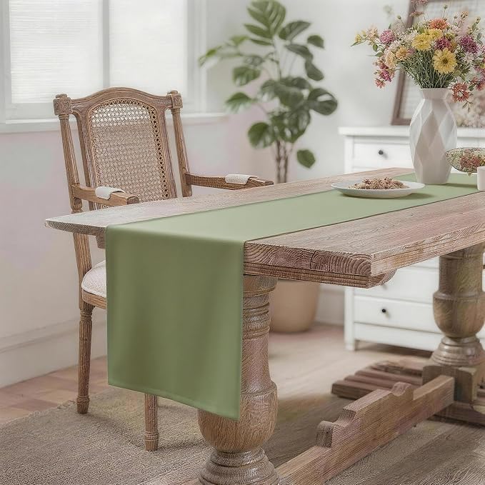 MEANMOY Sage Green Table Runner 60 Inches Long Waterproof Table Runners | - Image 2