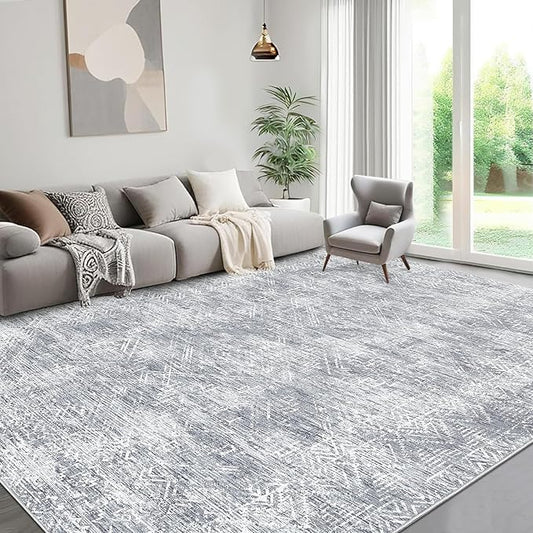COZYLOOM Large Area Rug 8x10 Machine Washable Area Rugs for Living Room Modern Abstract Mats Non Slip Geometric Accent Carpet Stain Resistant Foldable Mats for Dining Room, Nursery, Grey