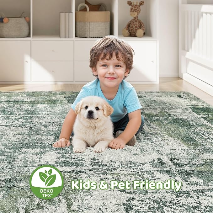 7x10 Area Rug Living Room: Washable Large Abstract Soft Stain Resistant Indoor - Image 7