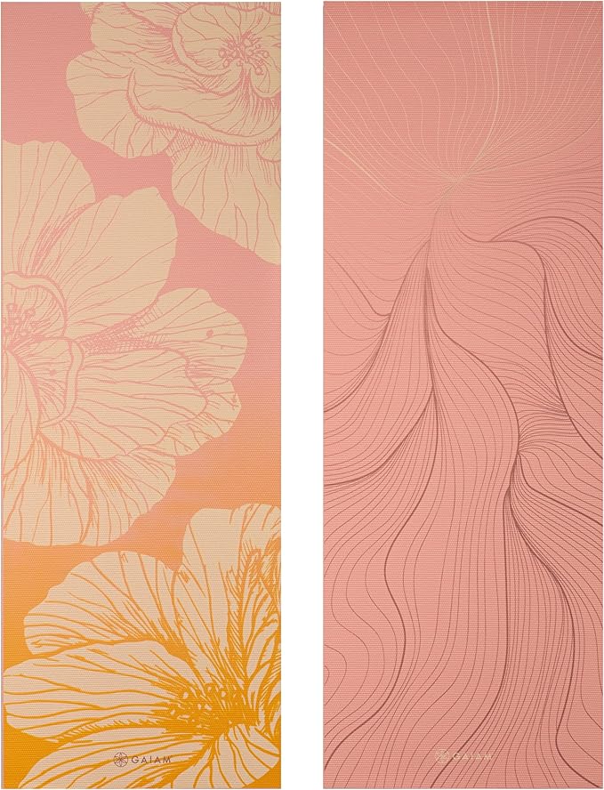Gaiam Yoga Mat - Premium 6mm Print Reversible Extra Thick Non Slip Exercise & Fitness Mat for All Types of Yoga, Pilates & Floor Workouts (68" x 24" x 6mm Thick)