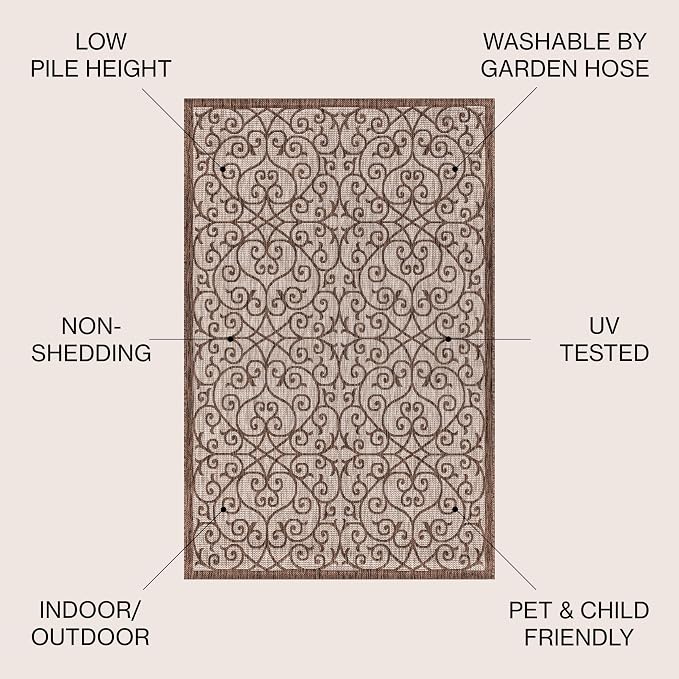 JONATHAN Y Vintage Filigree Indoor Outdoor Square Area Rug 8X8 Taupe/Espresso - Image 3