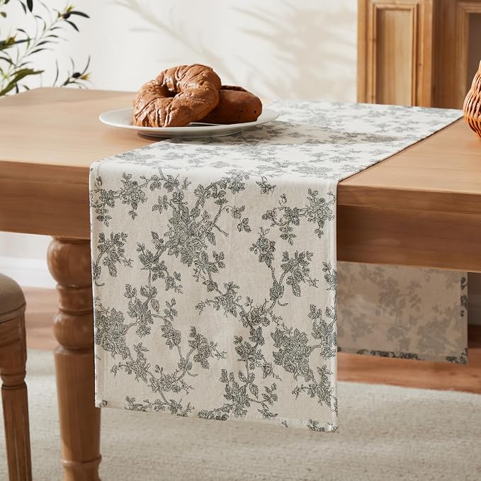 French Pastoral Farmhouse Table Runners, 13x48 Inch Black | 100% Organic Cotton - Image 7