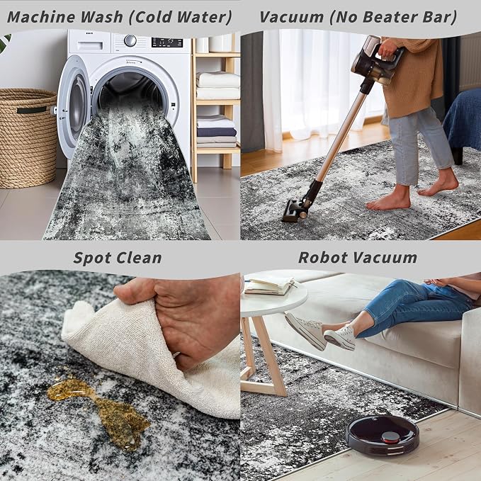 8x8 Square Living Room Area Rug – Washable Modern Neutral Abstract Indoor Rug - Image 8