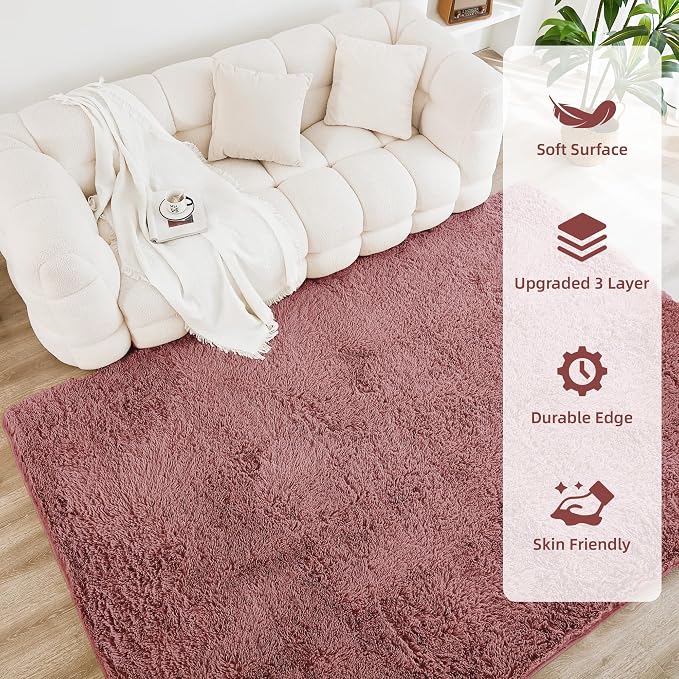 Litanika 9x12 Fuzzy Area Rug for Living Room Bedroom, Pea Pink High Pile Ultra - Image 4