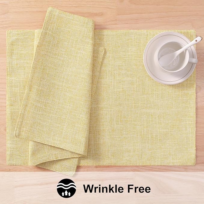 Faux Cotton Linen Placemats Set of 8, Cloth Washable Farmhouse Dining Table Mats - Image 5