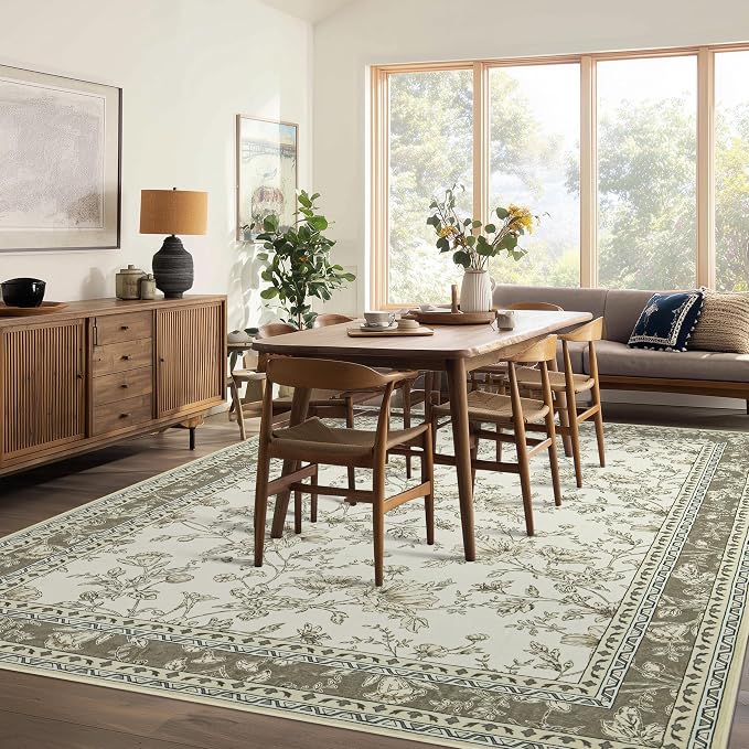 Neutral Beige Floral Area Rugs 6x9 Living Room, Taupe - Image 8