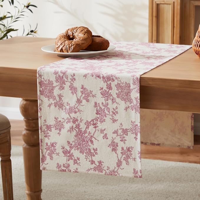 French Pastoral Farmhouse Table Runners, 13x36 Inch Rose Pink | 100% Organic - Image 7