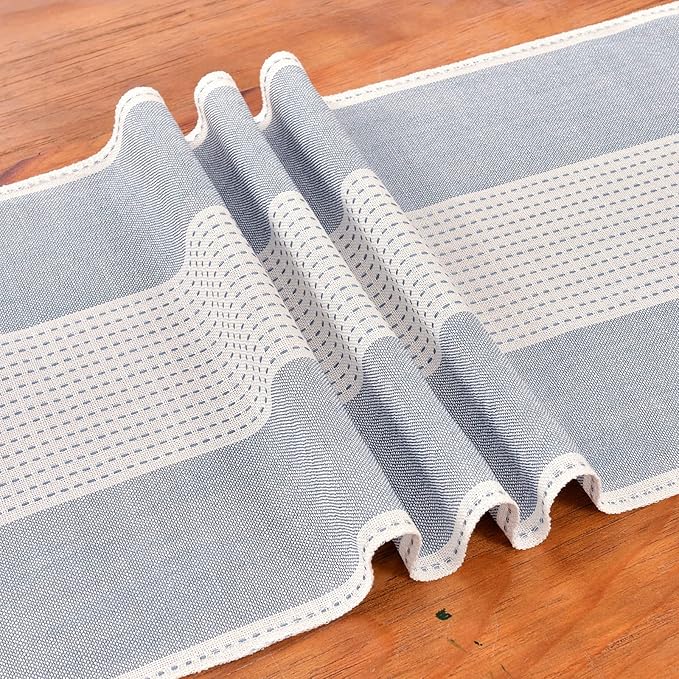 Wracra Linen Table Runner, Stripe Table Runners 72 Inches Long Blue | Delicate - Image 2