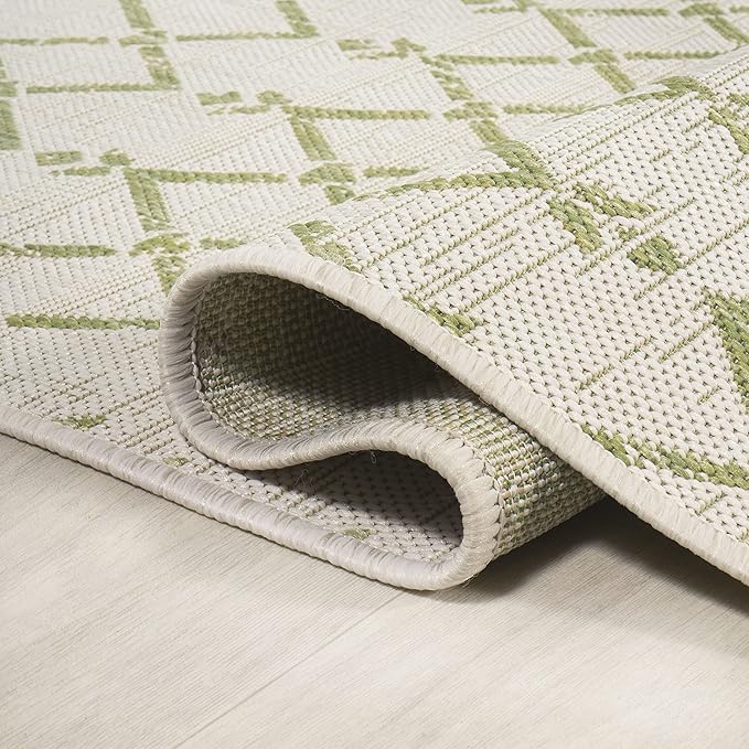 JONATHAN Y Moroccan Geometric Indoor Outdoor Area Rug 8X10 Cream/Green - Image 6