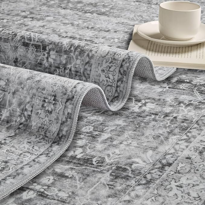 Latte&Fog 4x6 Rugs for Living Room, Vintage Washable Grey Area Rug for Bedroom - Image 8
