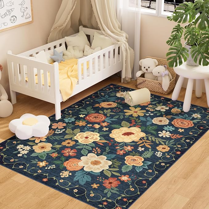 DUKINO 4x6 Area Rug, Lightweight Non Slip Washable Floral Rug, Indoor Low Pile by DUKINO