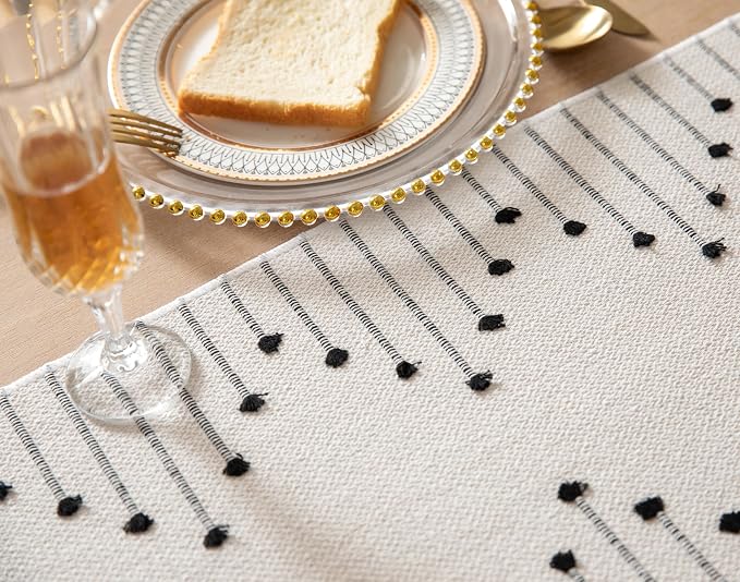 Boho Table Runner 13 x 108 Inch Long Natural Cotton Woven Runner - Image 4