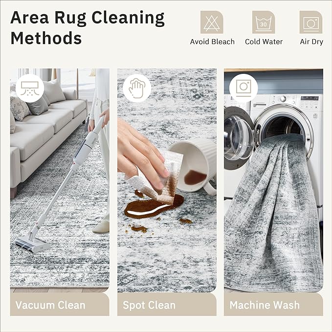 Soalmost 12x15 Washable Area Rug Gray Neutral Abstract Living Room Large Carpet - Image 6